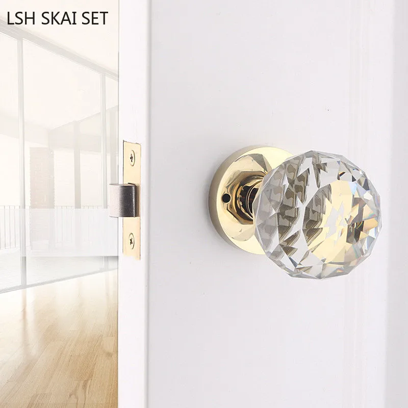 

Light Luxury Keyless Bathroom Door Lock Crystal Glass Globe Handle Lock Indoor Mute Single Tongue Door Locks Household Hardware