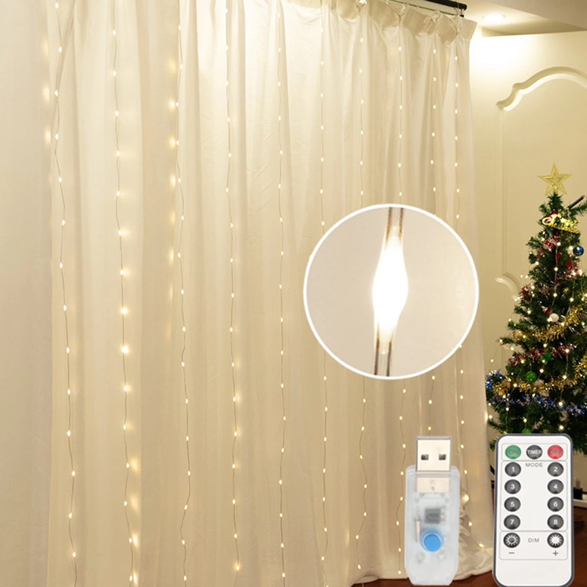 LED Curtain String Lights USB Powered Wedding Fairy Lights Garland For Christmas New Year Garden Party Camping Terrace Decor