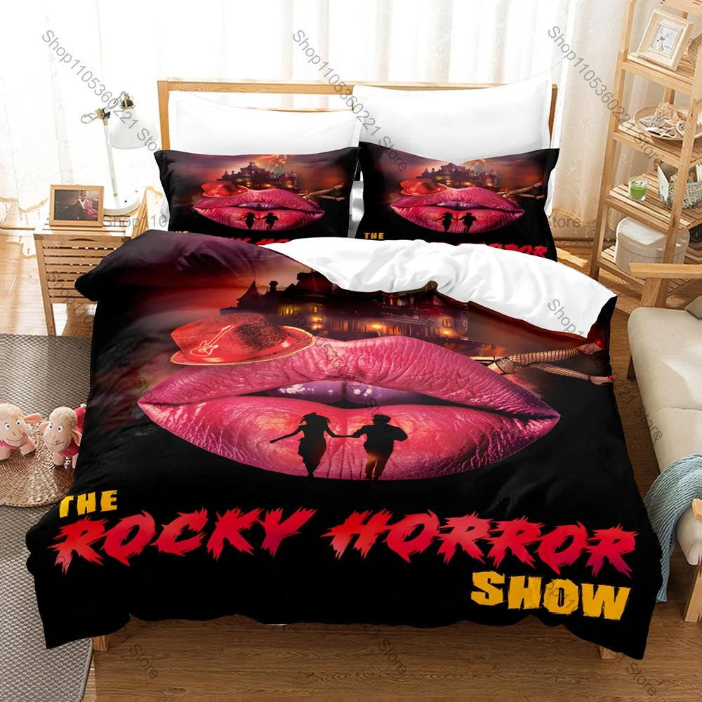 The Rocky Horror Picture Show Bedding Set Duvet Cover 2 Pillowcases Cult Musical Horror Movie Dr Frank-N-Furter Red Lips Gothic