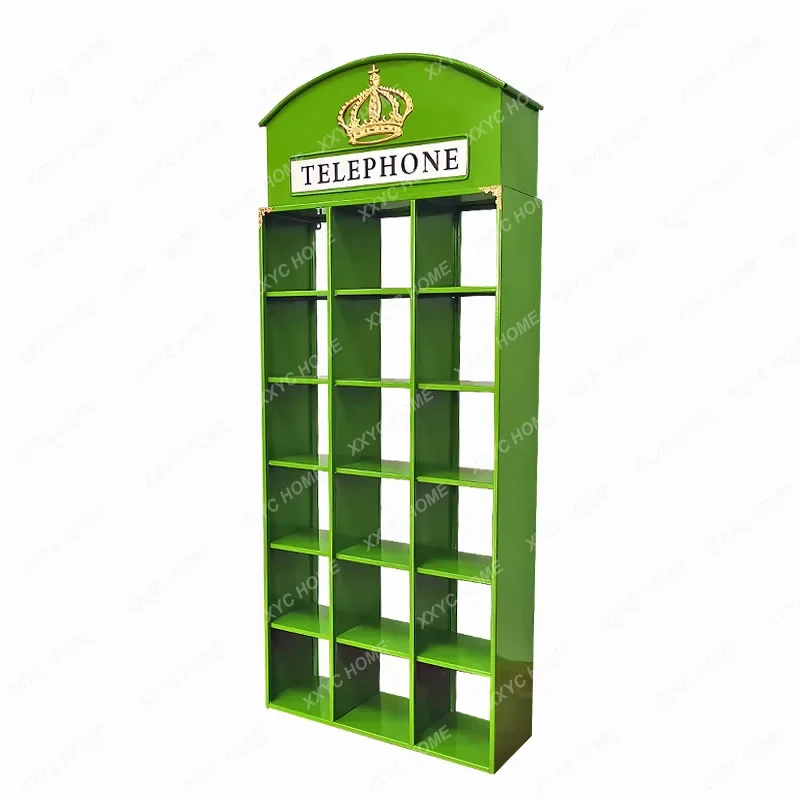 British Style Telephone Booth Decoration Practical Shelf Metal Iron Art Handmade Storage Decoration Photography Props Crafts