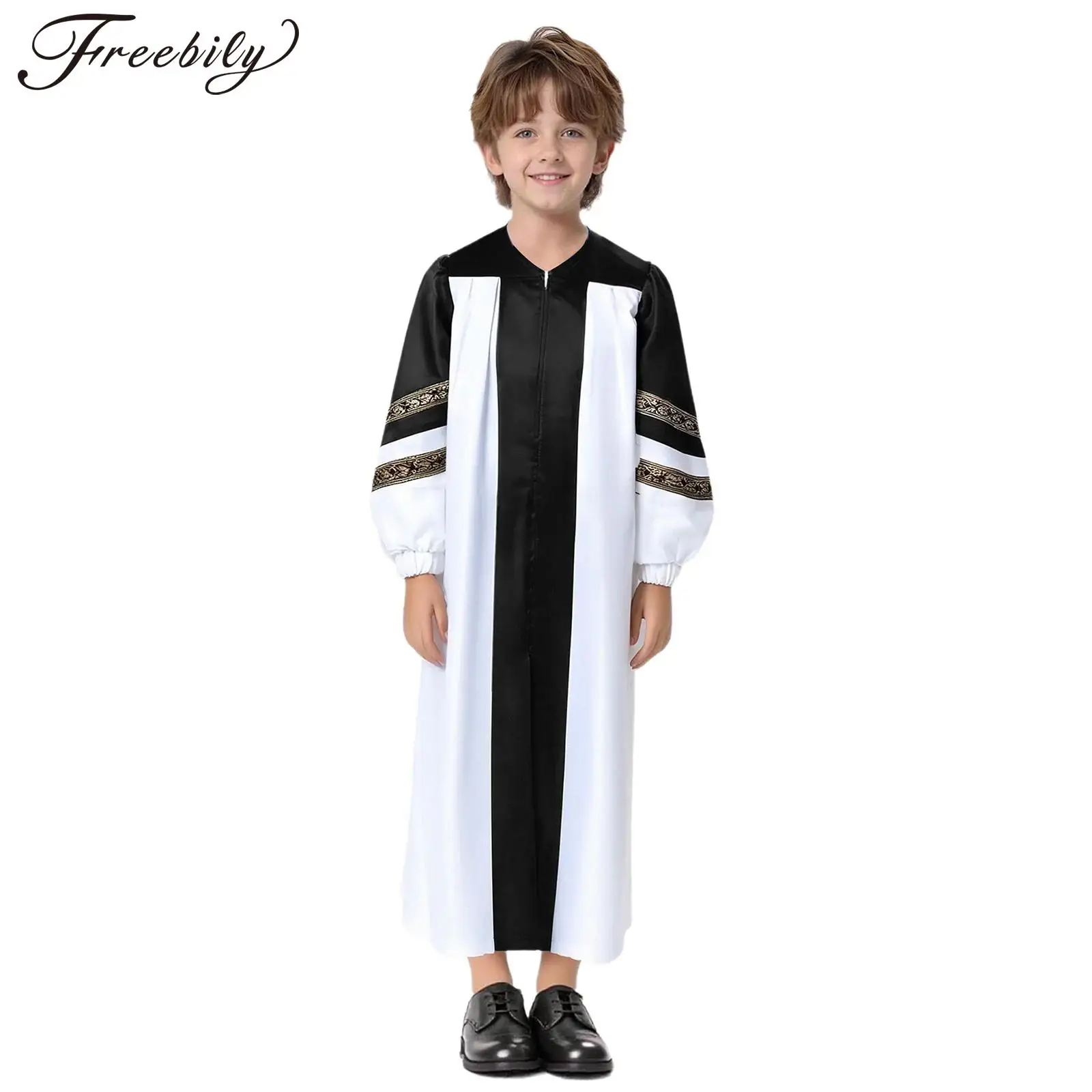 

Детский халат для хора, костюм пасторского священника, карнавальный костюм с длинными рукавами на молнии, католическое христианское духовенство, платье для Хэллоуина, церковного мероприятия