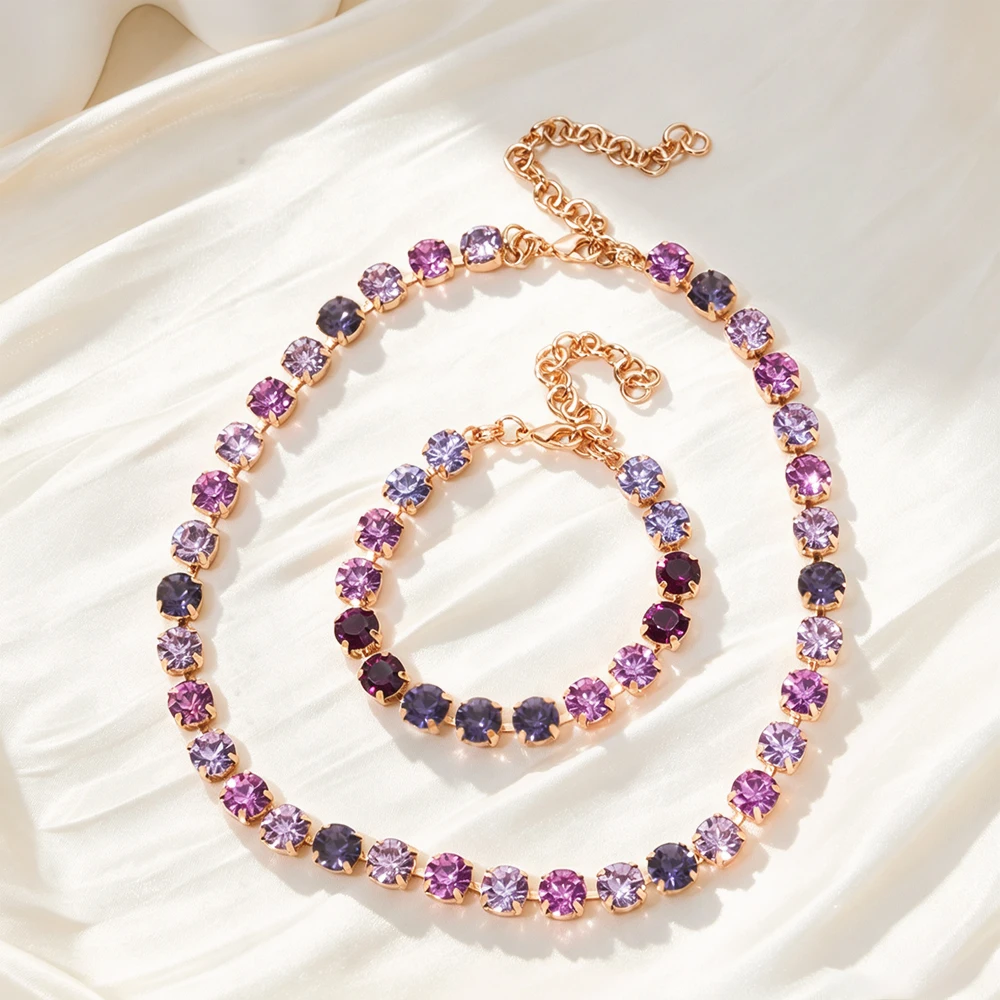 BEUTIFOR Buntes Krallenfassungs-Halsketten- und Armband-Set für Damen – Detail 16