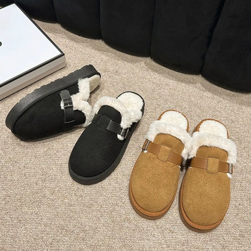 

2025 Winter New Women's Slippers Plush Home Warm Outdoor Comfortable Non slip Thick Bottom Cotton Slippers