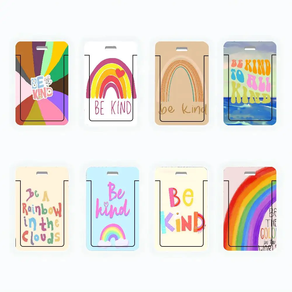 Be Kind Rainbow Clear ID Card Holder Lanyard Neck Strap Badge Case Door Credit Card Protector Daily Gift