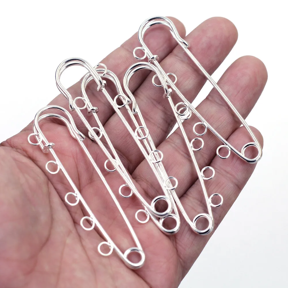 Brooches Safety Pins Alloy Silver Plated 5 Holes Jewelry DIY Accessories 7cm