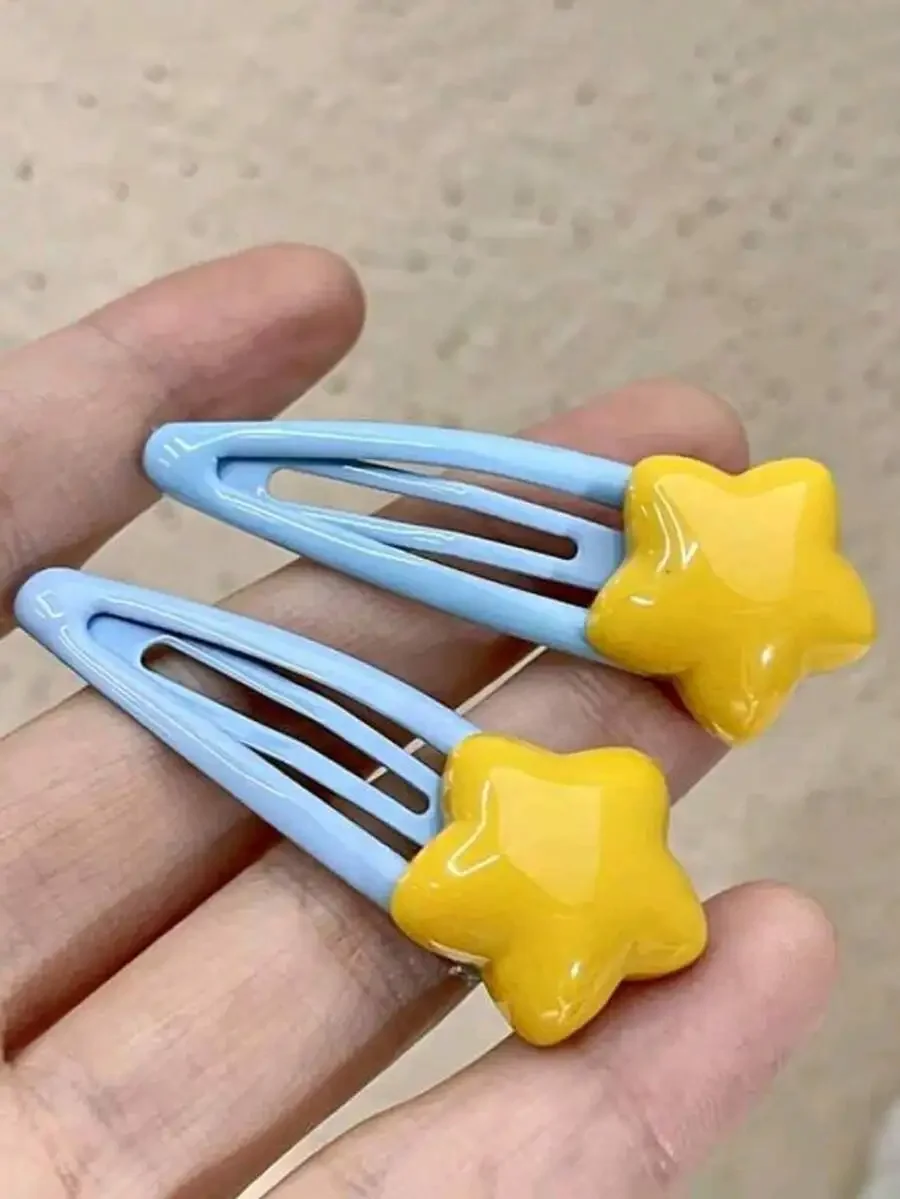 

Shiny Blue And Yellow Star Hair Barrettes For Women Daily Wear