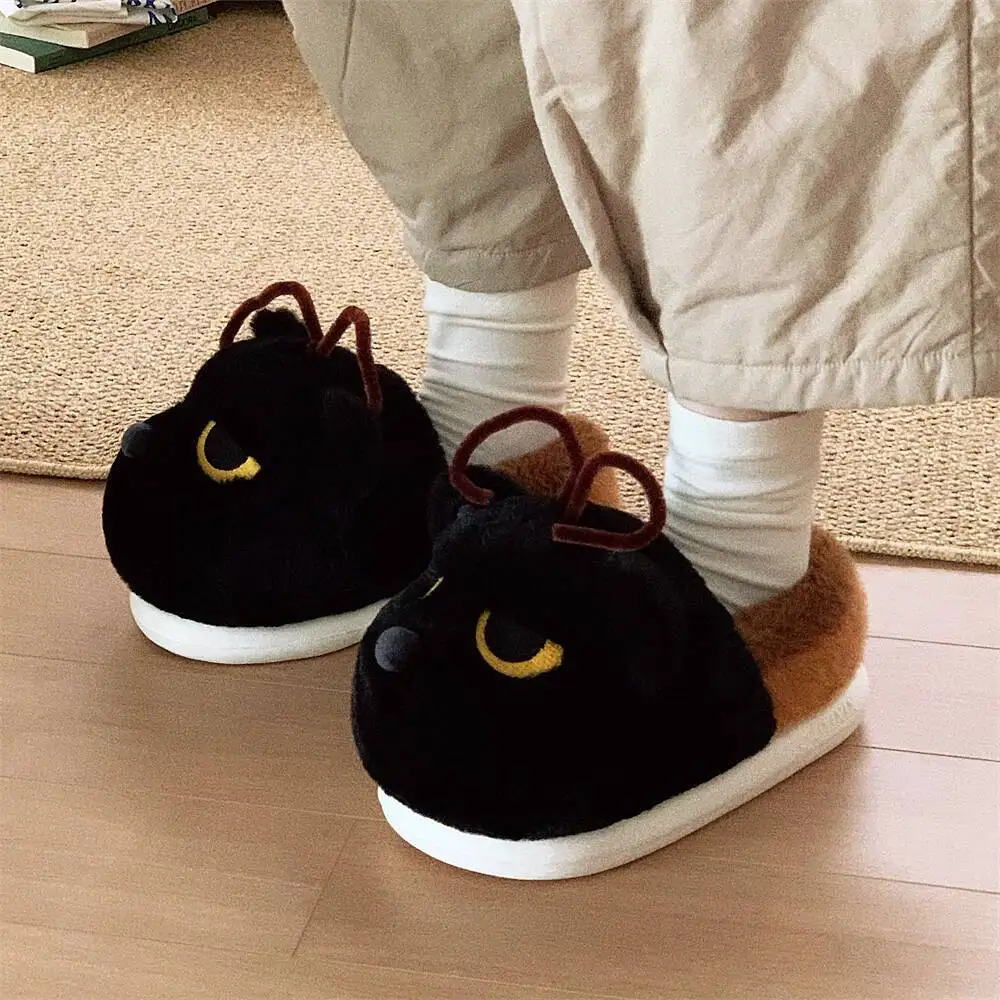 Unisex Winter Cotton Home Slippers Quirky Cockroach Cat Pattern Closed Heel Floor Shoes Soft & Anti Slip For Indoor Household