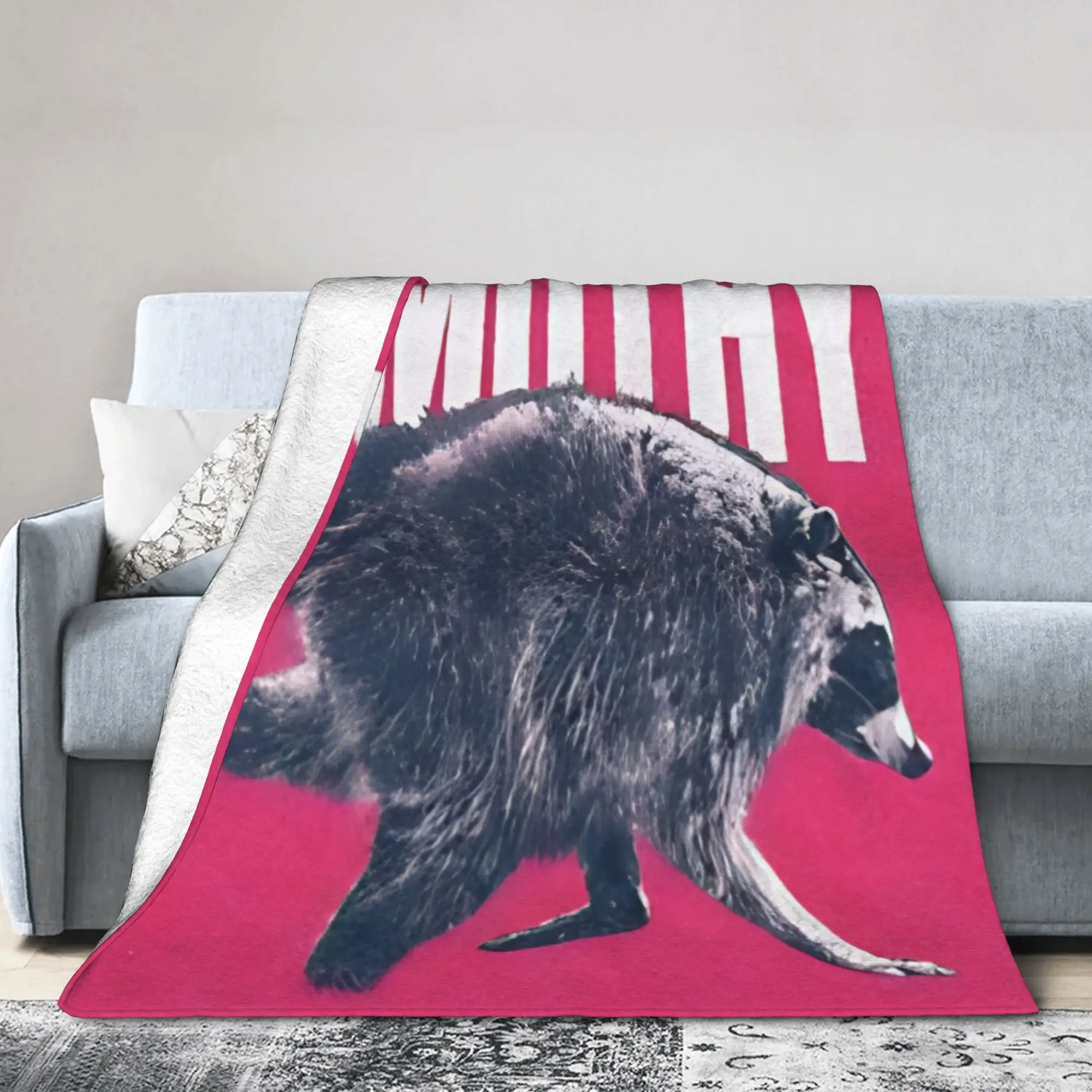 Jimothy Red Square Vintage Block Letter Raccoon Soft Blanket For Chair Sofa Bed Throw Blanket Winter Travel Flannel Bedspread