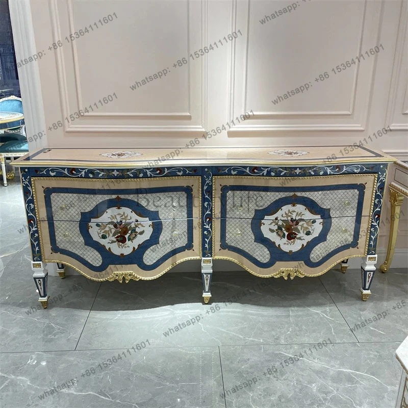 French Classical Foyer Cabinet Villa Solid Wood Entrance Cabinet Shell Inlaid Side Cabinet Palace Luxury Storage