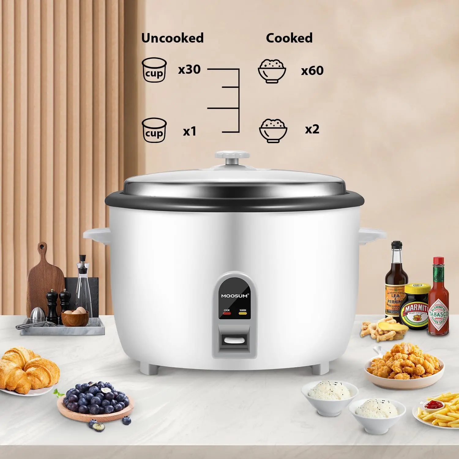 Rice Cooker, Large Capacity 30-Cup, 60-Cup (Cooked) with One Touch Operation and 12-Hour Keep Warm,Easy to Use and clean