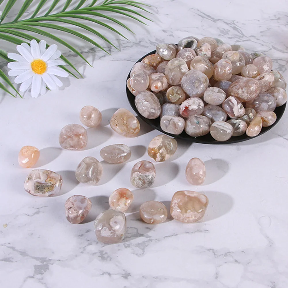 Natural Cherry Blossom Agate Tumbled Stone Sakura Agate Healing Crystal Reiki Quartz Ornament Beautiful Home Office Decor