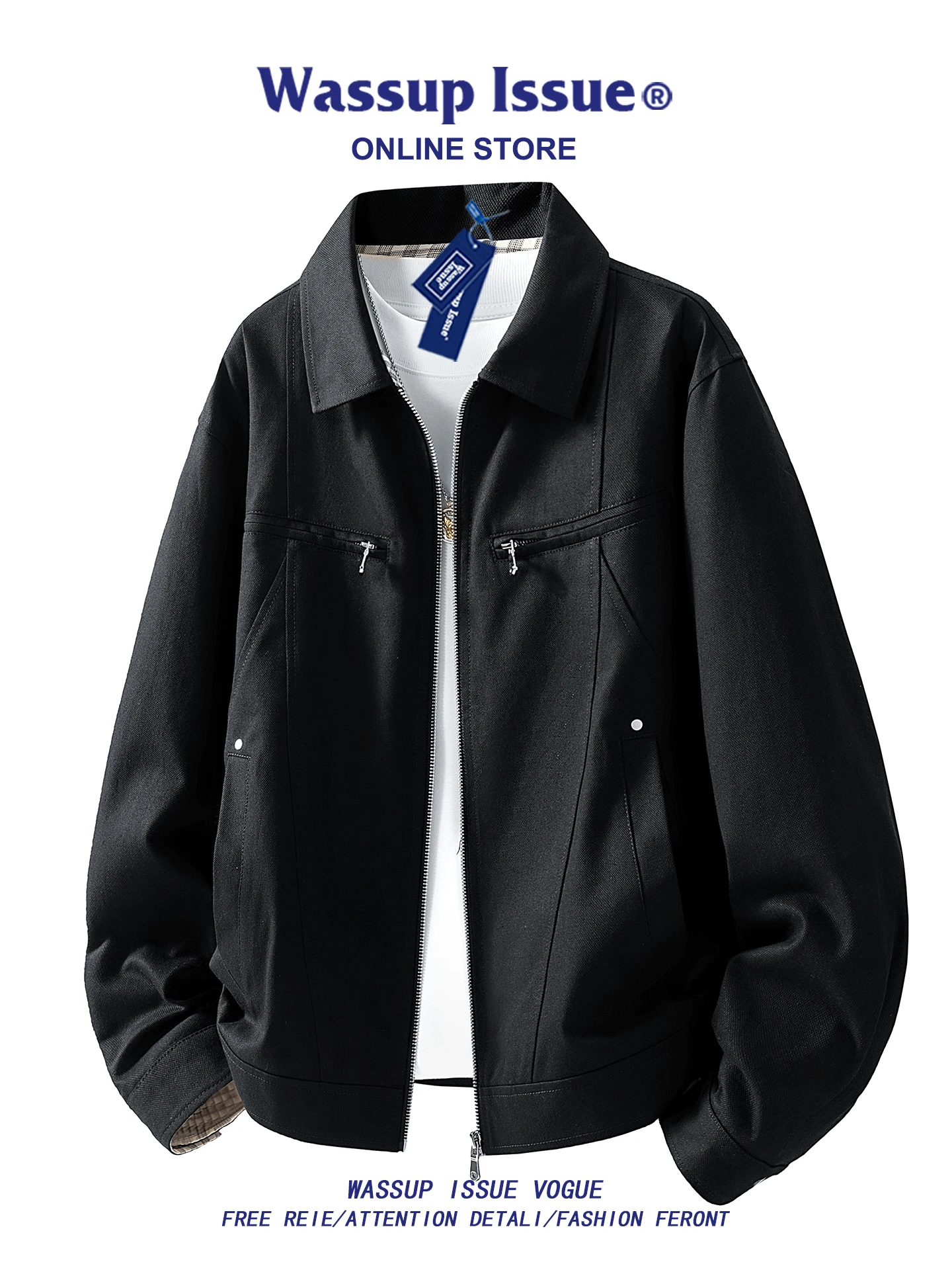 Kurtka robocza w stylu retro American Retro Waed Cotton dla mężczyzn, idealna na wiosnę i jesień, casualowa, z kołnierzykiem, młodzieżowy trend.