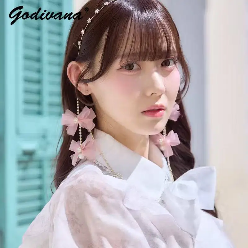 

Handmade Japanese Liz Sweet Lolita Hair Hoops Yarn Bow Rhinestone Pendant Tassel Flower Headband Hair Accessory Women Hairband