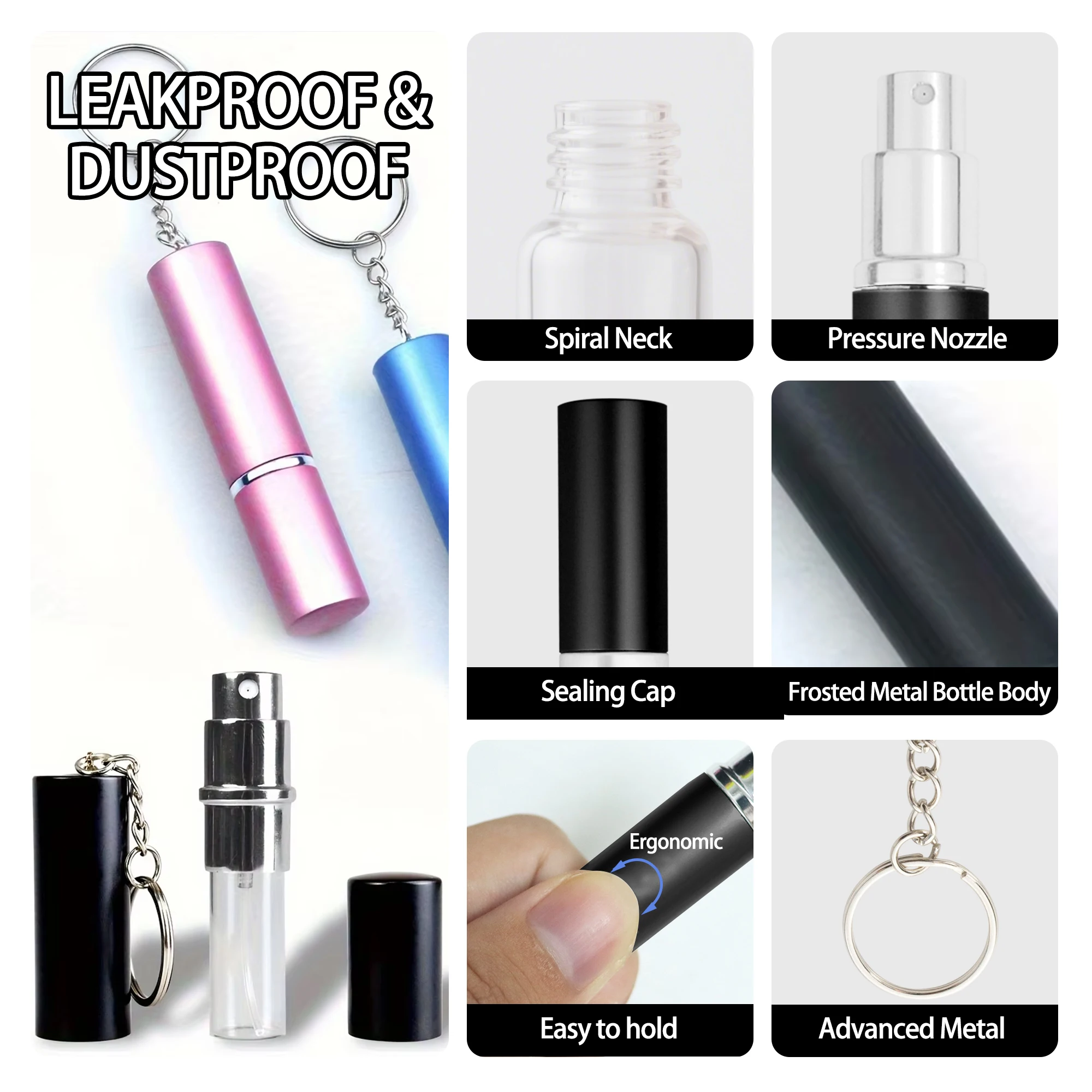 Przenośna butelka z rozpylaczem do perfum o pojemności 10 ml z brelokiem Mini butelka z rozpylaczem do perfum z możliwością wielokrotnego napełniania Przenośna podróżna głowica z rozpylaczem — zdjęcie 6