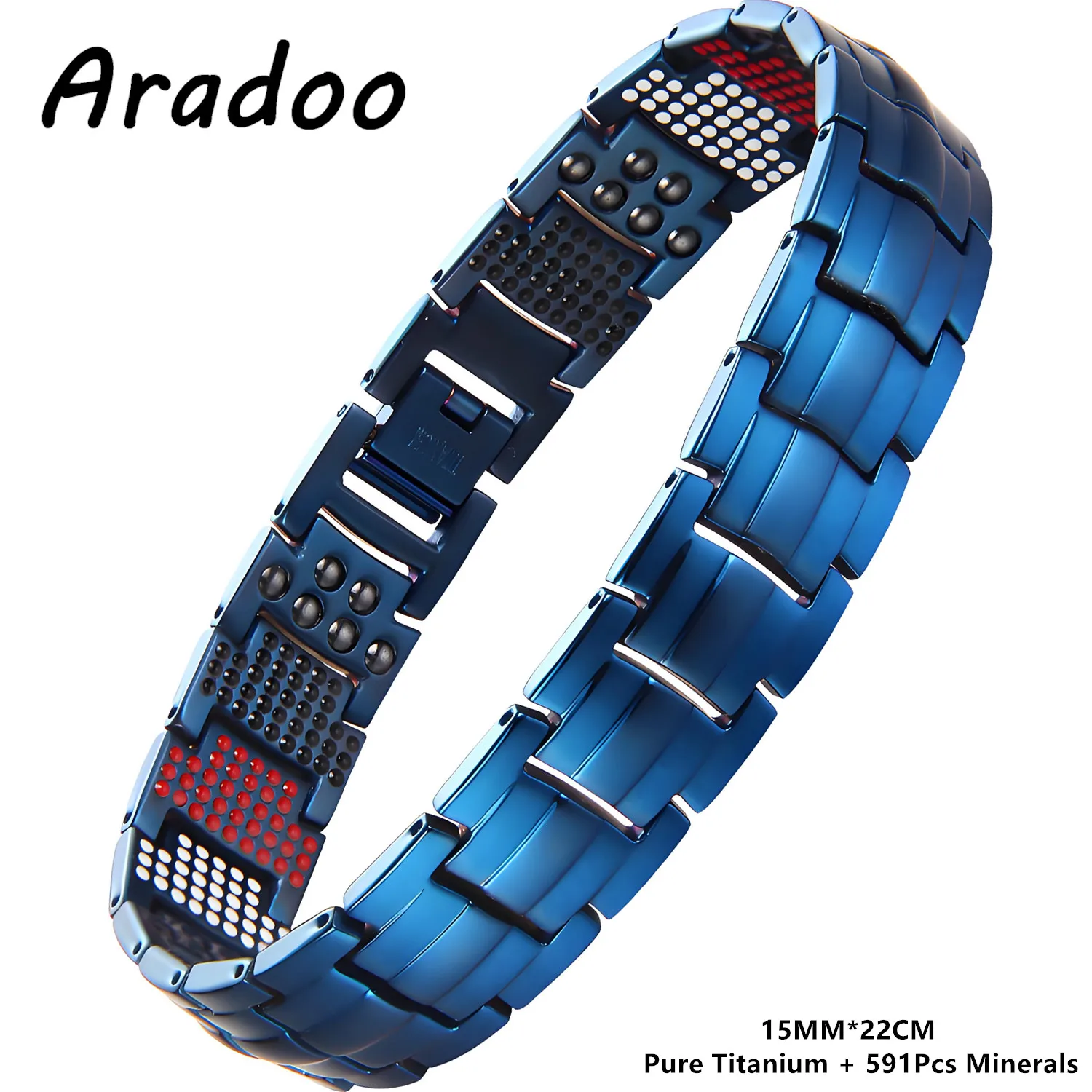 

ARADOO Premium Pure Titanium Bracelets for Men with 591Pcs Minerals Healing Energy Wristband Jewelry Gifts