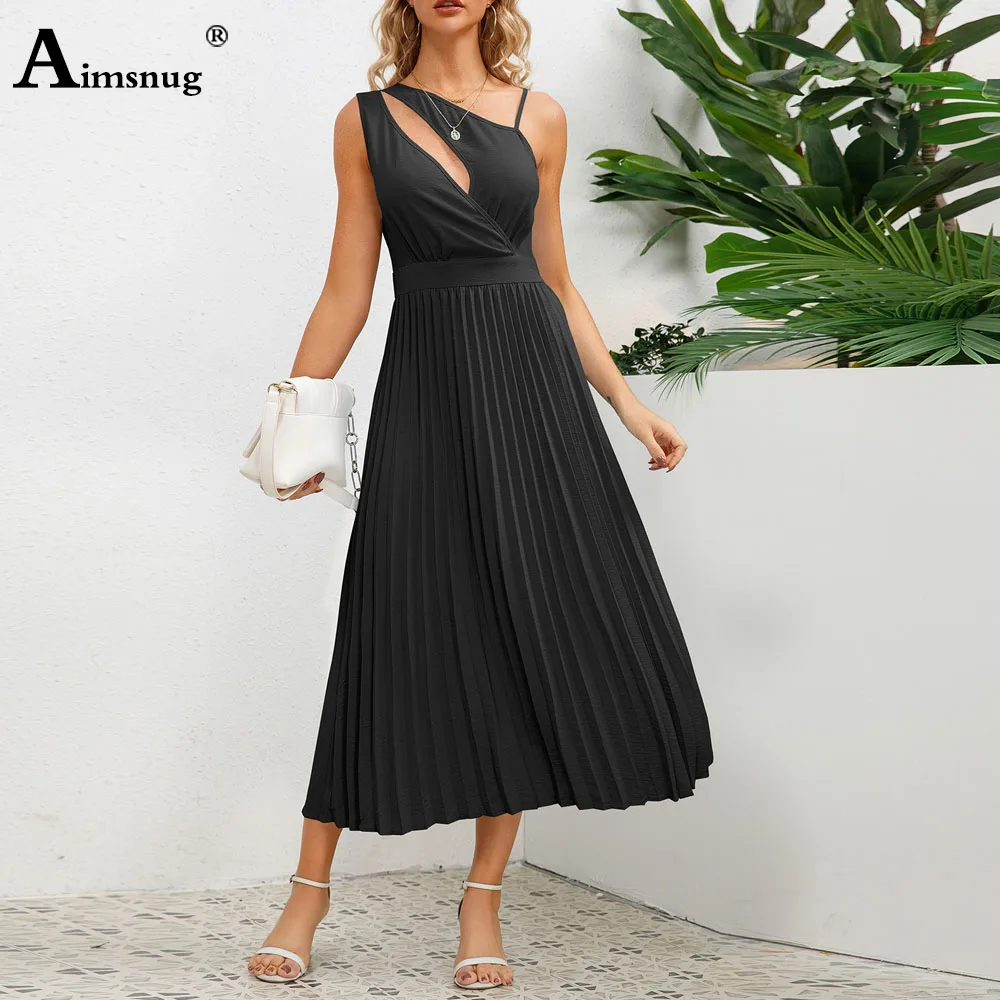 Women Elegant Long Maxi Dress Sexy Diagonal collar Party Evening Dresses 2024 European Style Vintage Irregular Pleated Dress