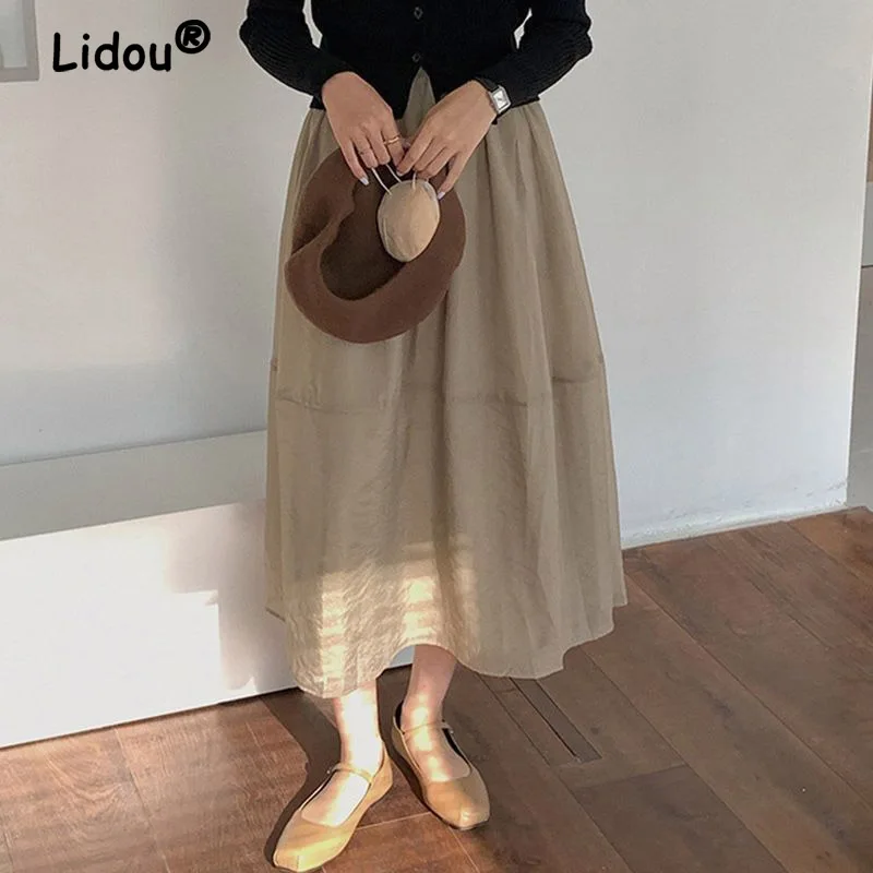 Chiffon Patchwork Solid Color High  Swing A-line Skirt Women High Waist Two Layers Good Quality Casual Lady Skirt