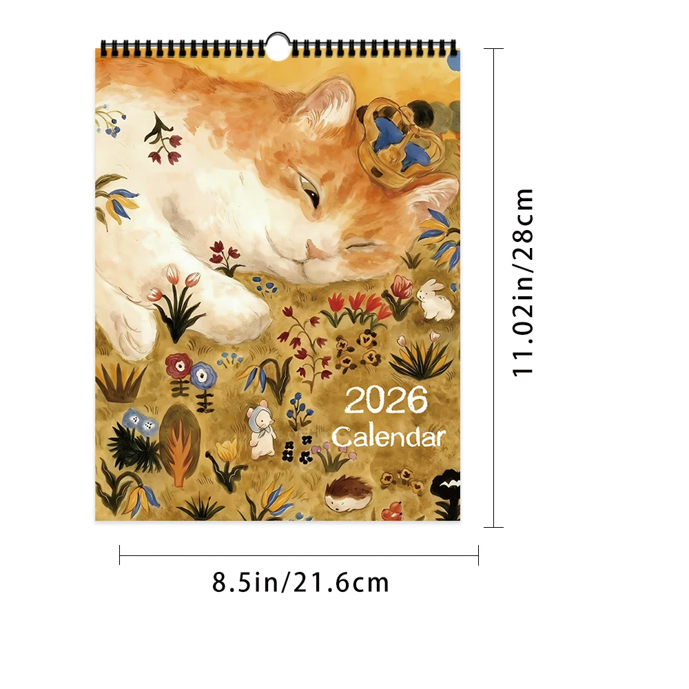 Calendrier mural 2026, autoportrait de chat, foulard de chat, 12 beaux modèles, cadeau parfait pour les anniversaires, noël, nouvel an, 1 pièce