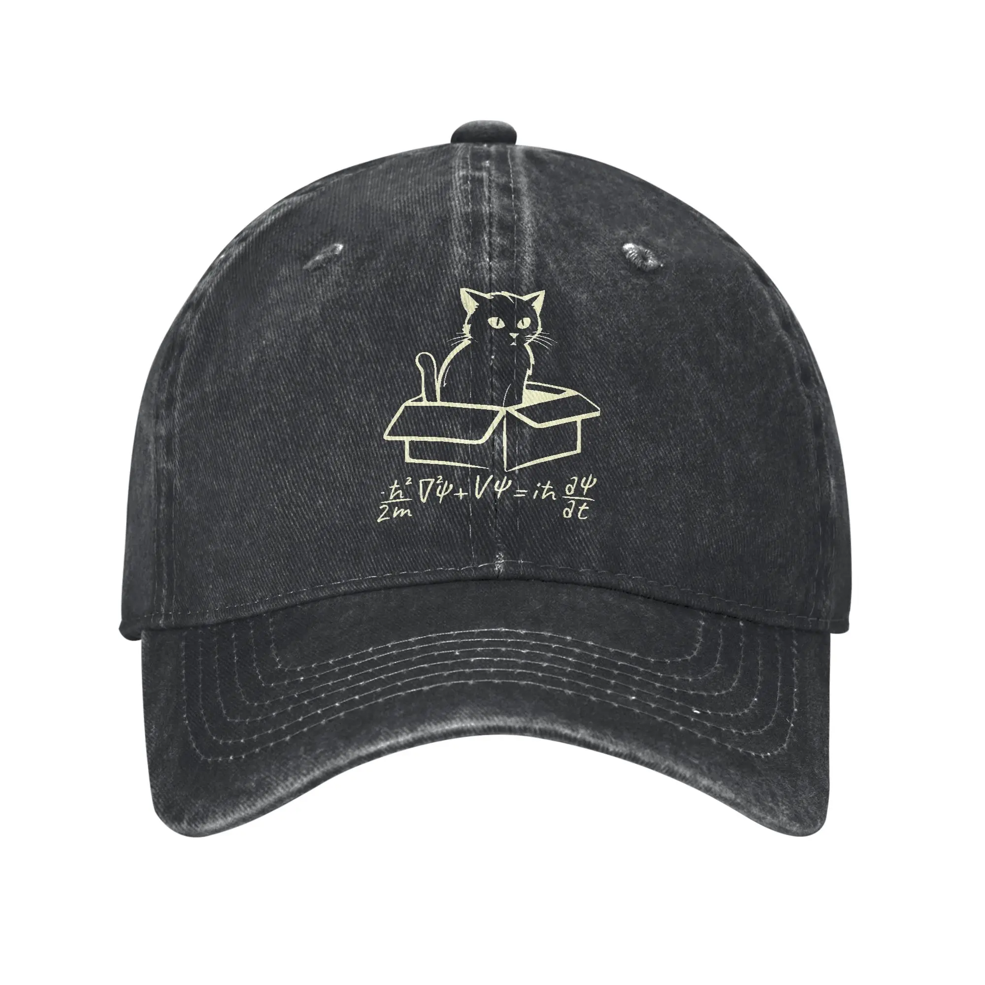 Schrodinger Cat equation Baseball Cap Distressed Denim Quantum Mechanics Cat Snapback Cap Outdoor Running Golf Gift Hat