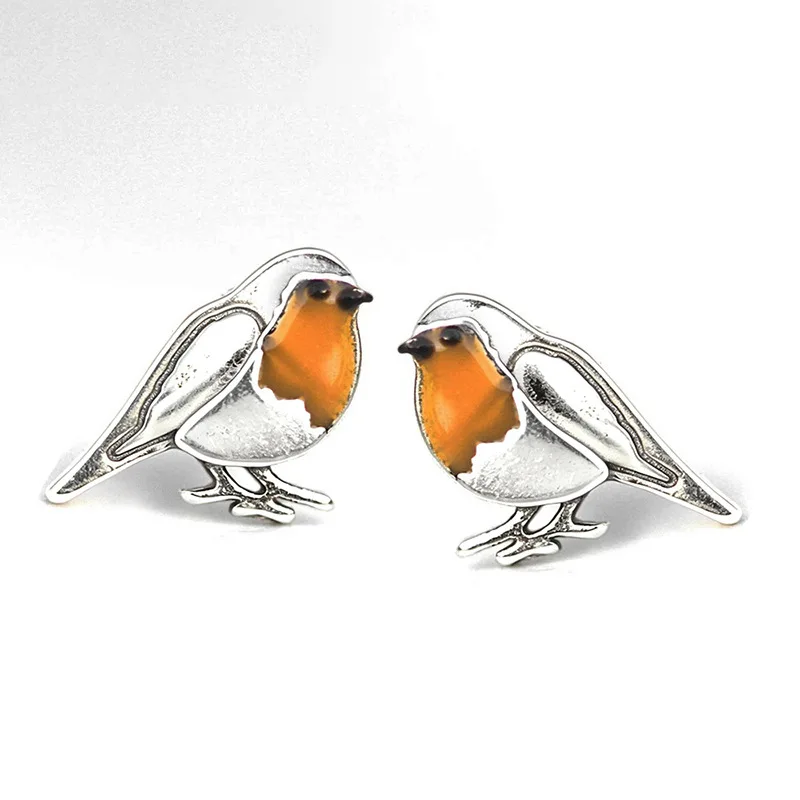 2026 European and American Fashion Animal Earrings Cute Birds Orange Painted Oil Chest Feathers Personalized Creative Jewelry