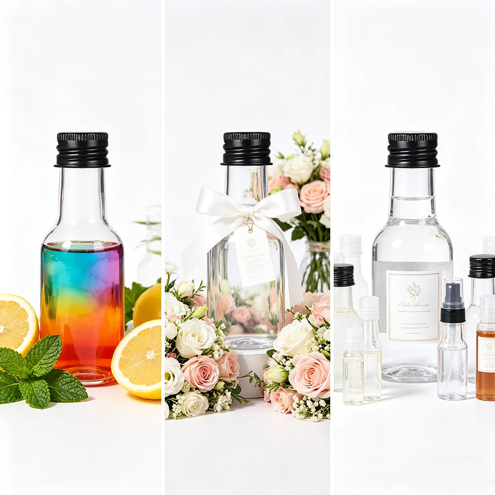 Mini botellas de licor, botellas de alcohol de plástico vacías, mini botellas de alcohol de 1oz/30ml, botellas en miniatura para bodas, recuerdos de fiesta