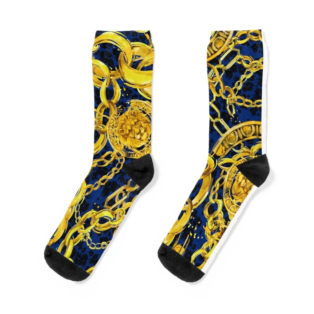 golden lion baroque seamless pattern. Watercolor vintage gold lace ornament. luxury textile print Socks luxe Socks Women's Men's