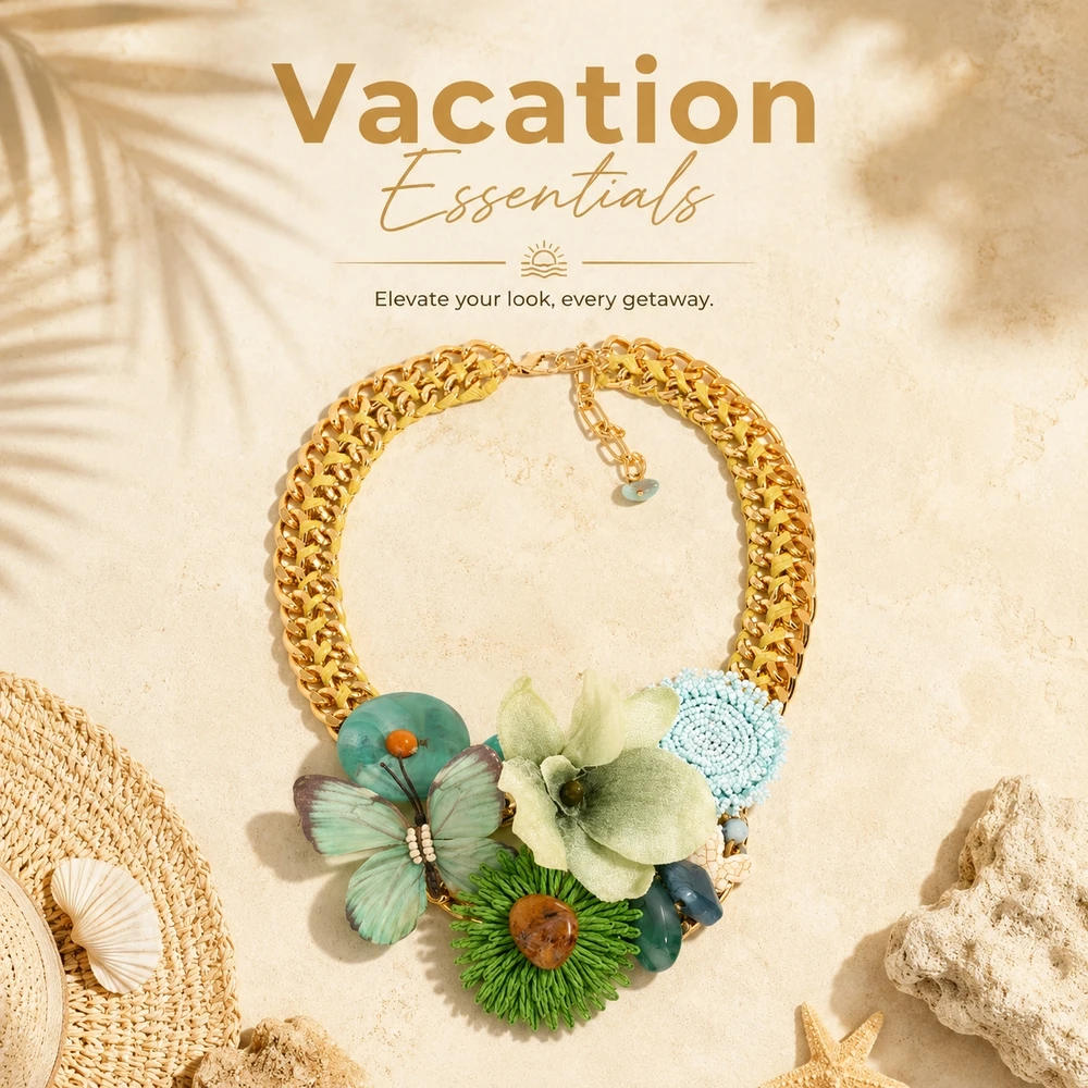 Handcrafted Butterfly Green Beads Necklace for Summer Refreshing Fashion Vacation Party Beach Jewelry Daily Style Combination