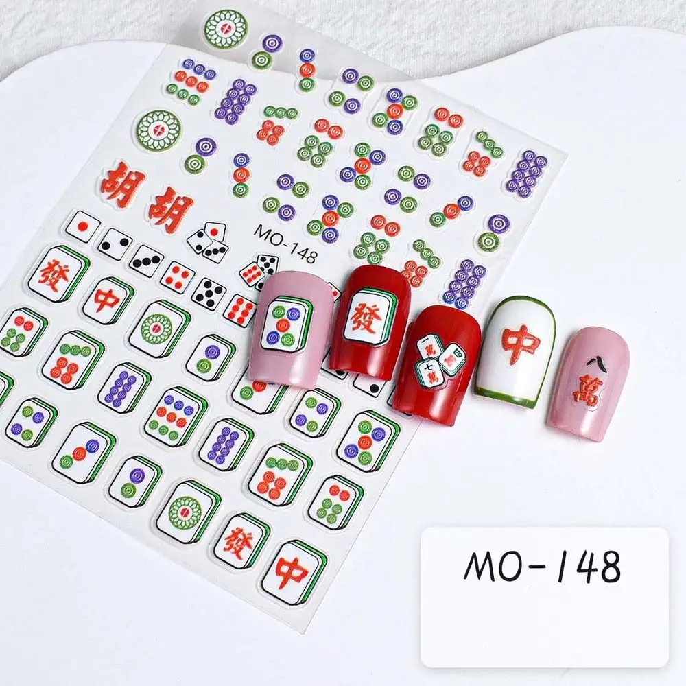 Accesorios para uñas Mahjong, pegatinas para uñas, dijes de dibujos animados, calcomanías para uñas de personaje chino Mahjong, Color rojo, Mini verde Mahjong