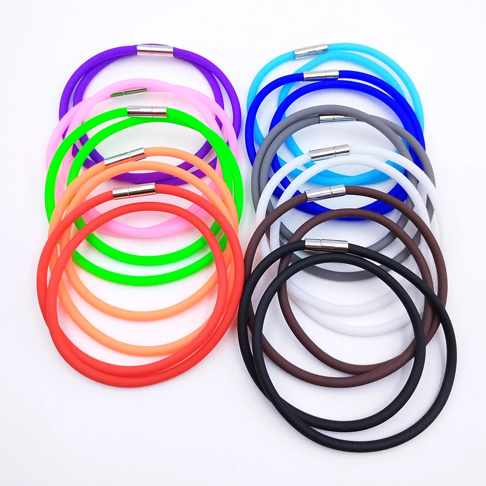 4MM 35-70CM Color Silicone Tube Rubber Necklace Rope Stainless Steel Connection Buckle DIY Jewelry Necklace Making Trend