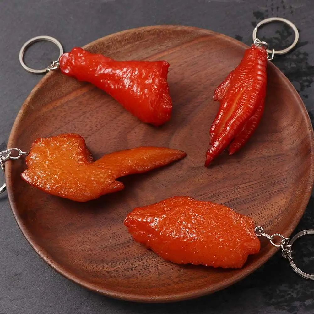 Creative Funny Simulation PVC Food Keychain Roasted Chicken Wings Metal Keyring Car Bag Decor Pendant Jewelry Gifts