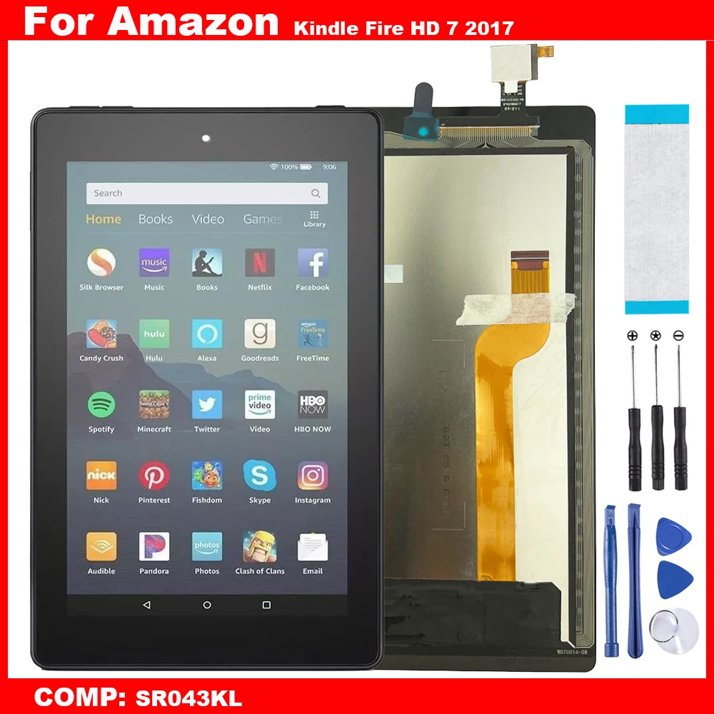 

ЖК-дисплей 7,0 дюйма для Amazon Kindle Fire HD 7 7-го поколения 2017 SR043KL, сенсорный экран, дигитайзер, стекло в сборе, запасные части