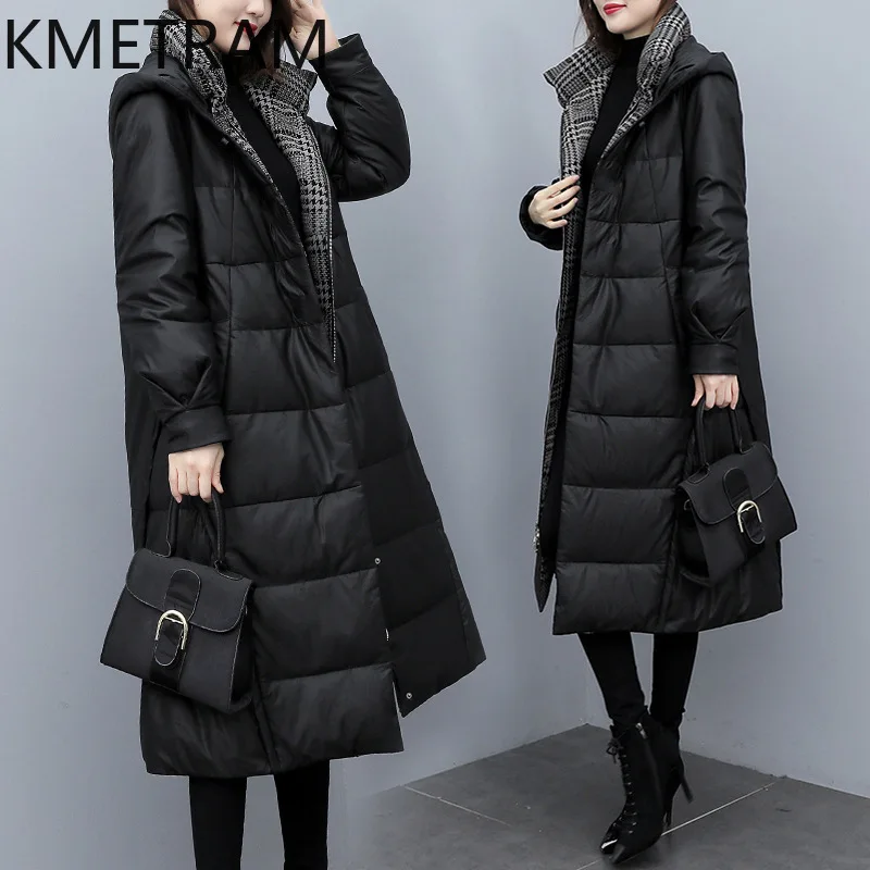 Piumini in pelle di pecora al 100% Piumino lungo in vera pelle da donna con cappuccio 2025 Abiti invernali Donna Capispalla ·хо osnк