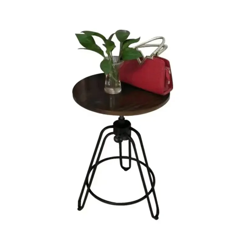 Modern simple coffee table side corner small round solid wood coffee table antique wrought iron classical tea