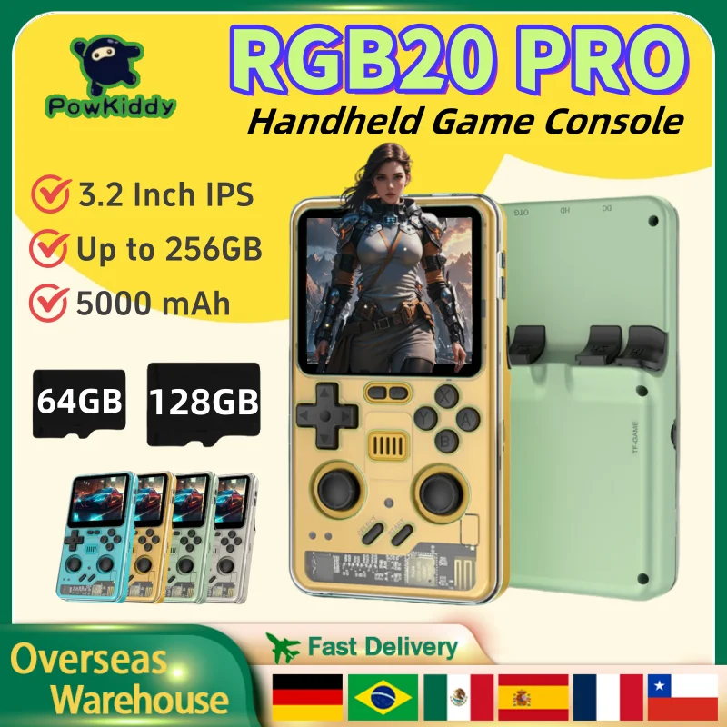 POWKIDDY RGB20 PRO Retro Punk Style Handheld Game Console 1024*768 IPS Screen 3.2 Inch Vibration Function Children's Gifts