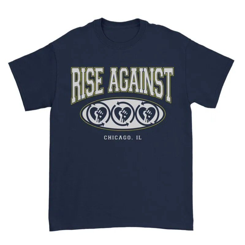 Rise Against Grid Logo & Heart Fist Print Black Cotton T-shirt Men Punk Unisex Tee