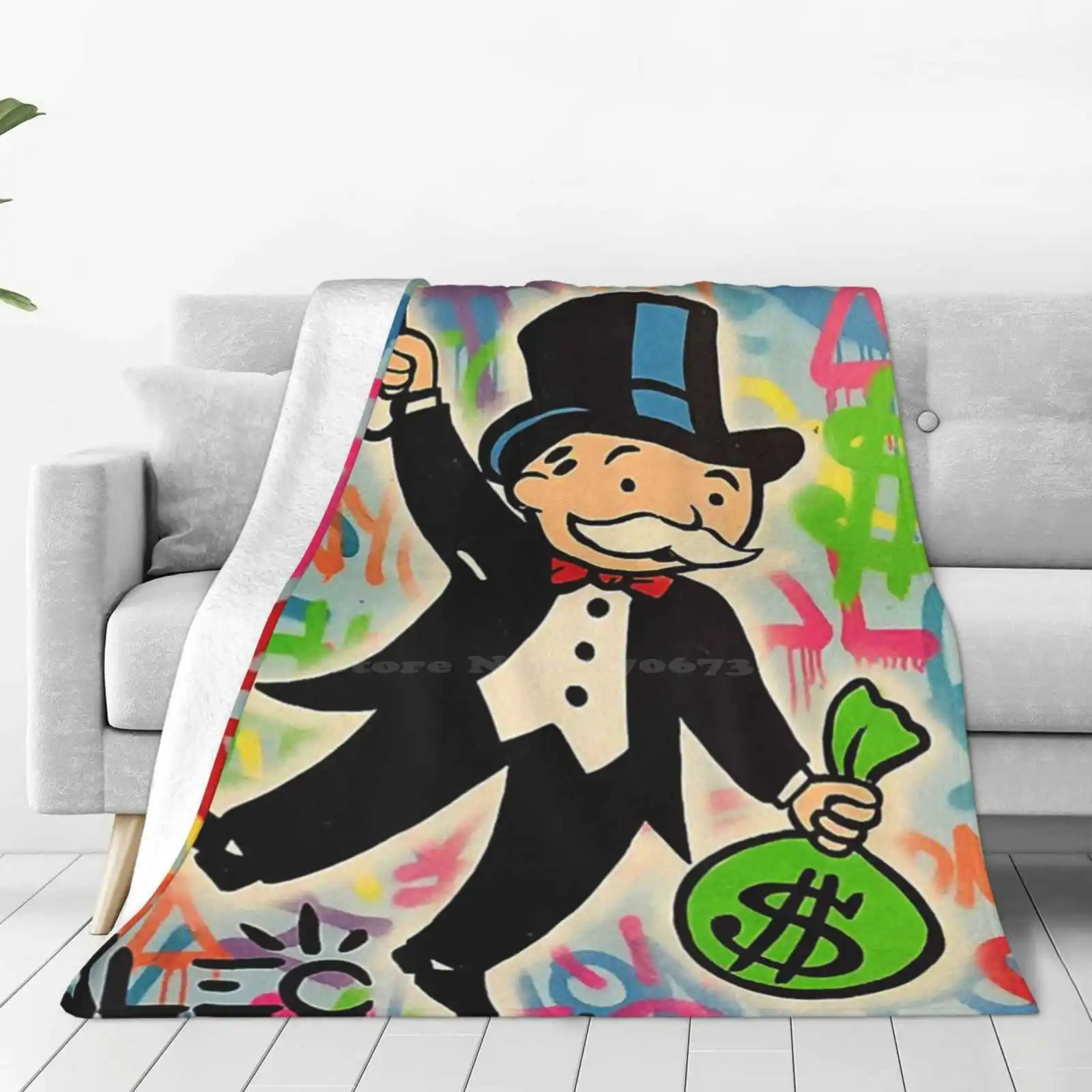 Mr Mascot Money Board Game New Selling Custom Print Flannel Soft Blanket Mr Money Funny Cute Man Cash Meme Board Game Cartoon