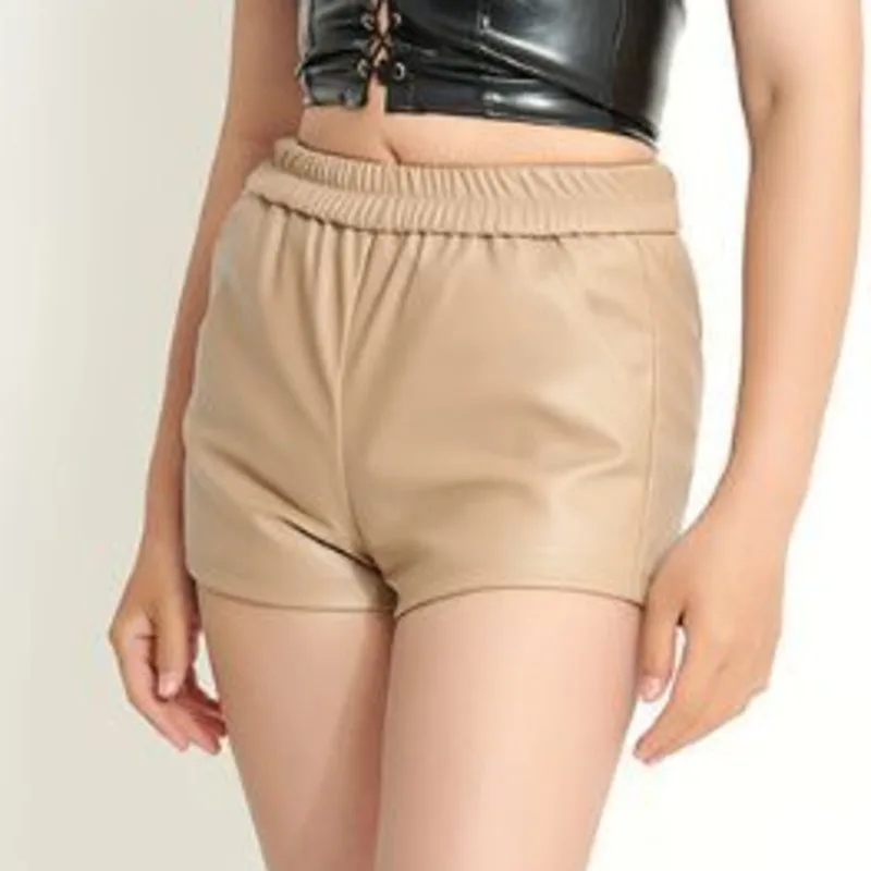 HKSH 夏の新しい女性のトレンディなストリート潮シックなファッションセクシーな多用途ソリッドカラーの弾性ウエストレザーウルトラショーツ HK6382
