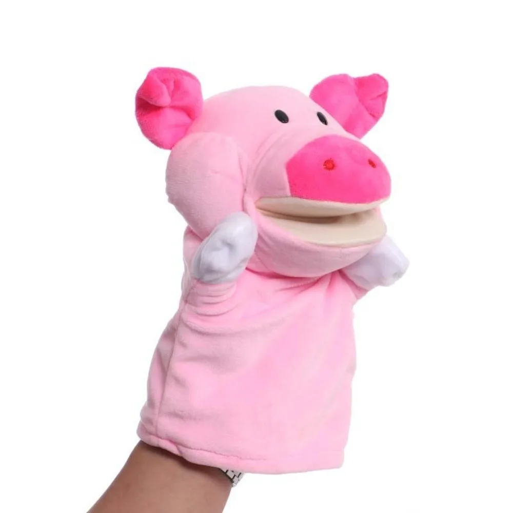 Placare brinquedos animal fantoche de mão recheado interativo pelúcia mão boneca porco educação precoce mão fantoches de dedo pai-filho