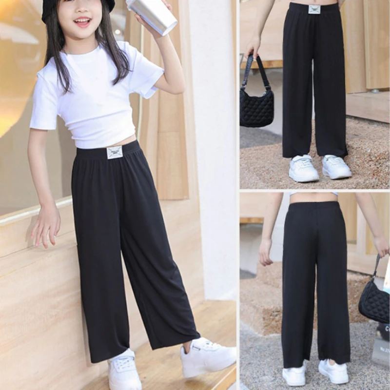 Pantaloni a gamba larga per bambini estate Casual sottile sottile gamba dritta pantaloni larghi pantaloni casual pantaloni per ragazze adolescenti