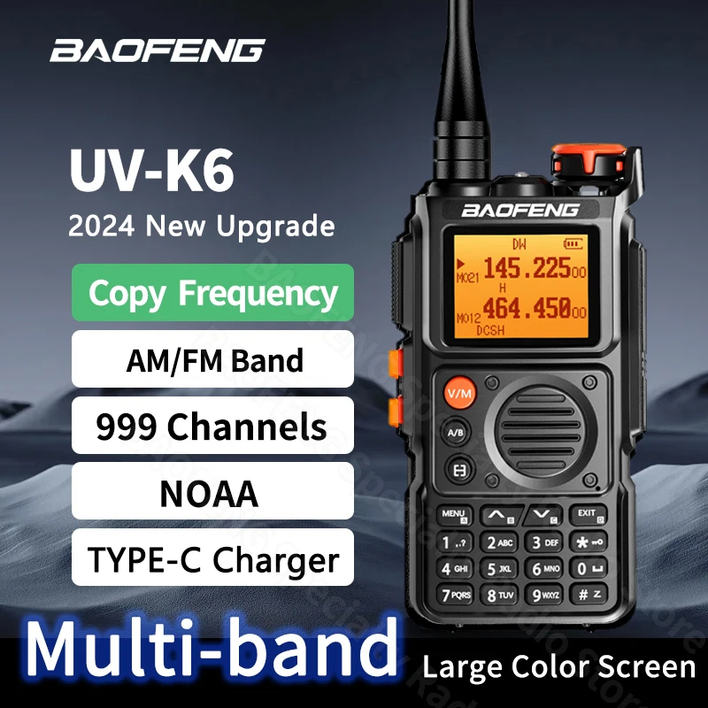 

Baofeng UV-K6 Walkie Talkie Air Full Band Type-C Wireless Copy Frequency Long Range Portable UHF VHF Two Way Receiver Ham Radios