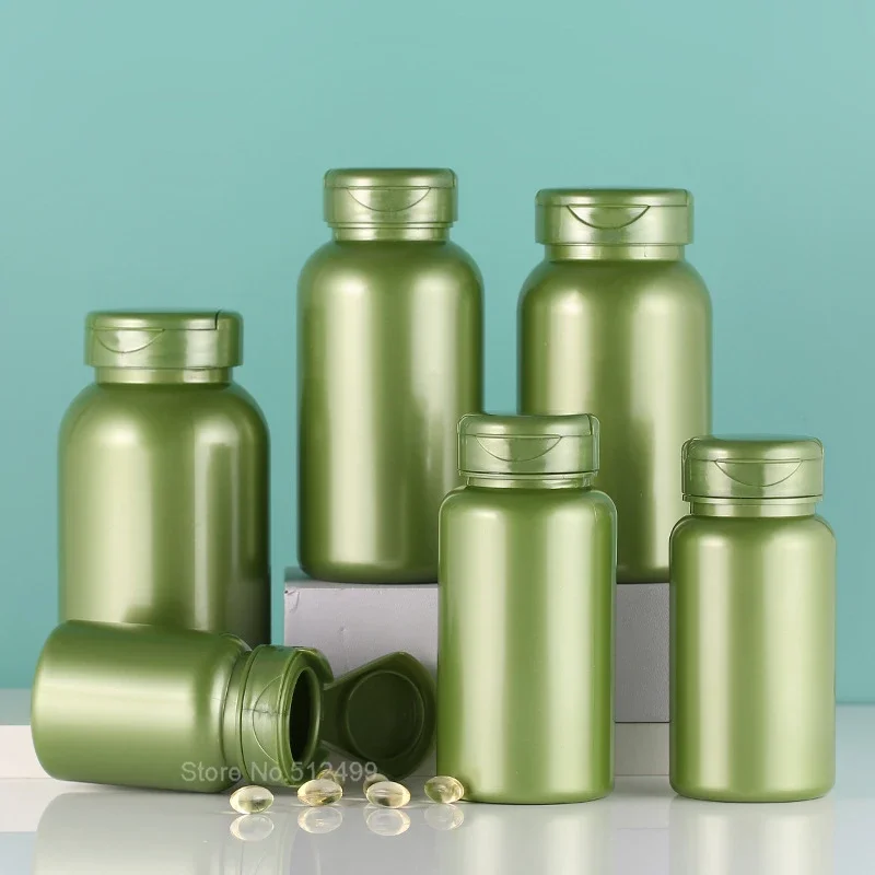 Plastic green large mouth empty bottle sealed capsule dispensing bottle Solid Powder Medicine Pill Vial Container