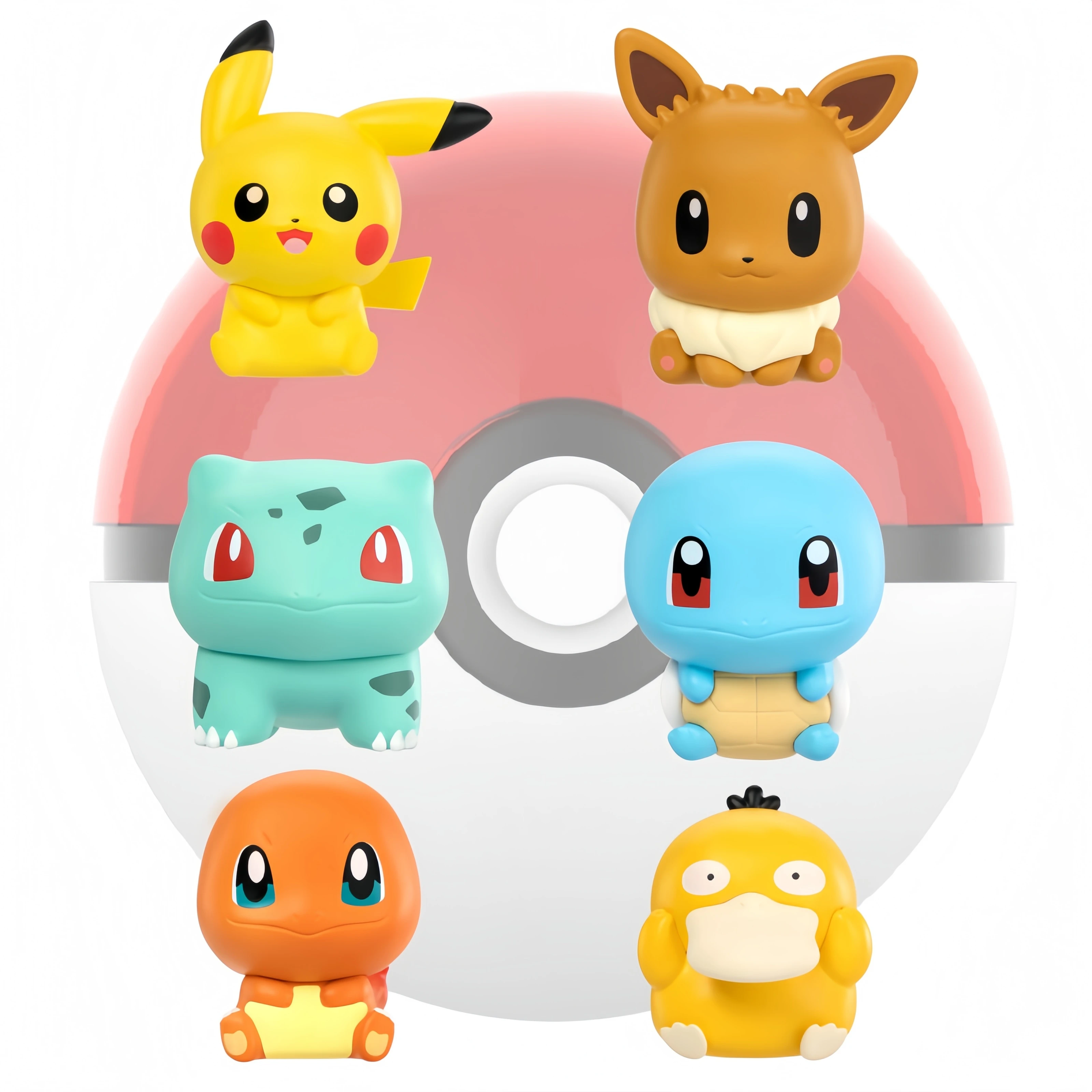 

6 Styles Pokemon Elf Ball Anime Figure Pikachu Charmander Squirtle Psyduck Bulbasaur Eevee Kawaii Mini Toy Action Model Gift