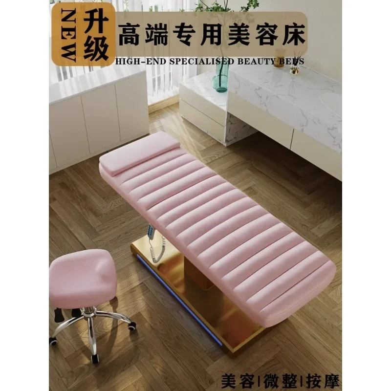 Lit de beauté électrique rotatif en plastique, lit de massage, levage d'oreille, broderie de tatouage