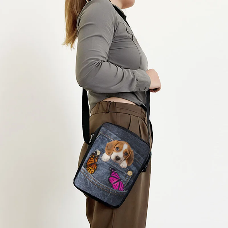 Funny Pocket Dog Print Crossbody Bag Pet Dachshund Bulldog Beagle Yorkshire Women Handbag Bookbag Portable Storage Bags Gift