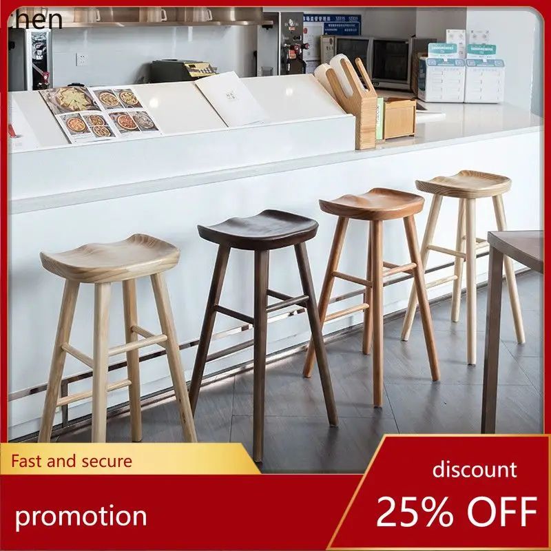 ZML Solid Wood Bar Stool High Stool Bar  Solid Wood Stool Front Desk Reception Bar Chair