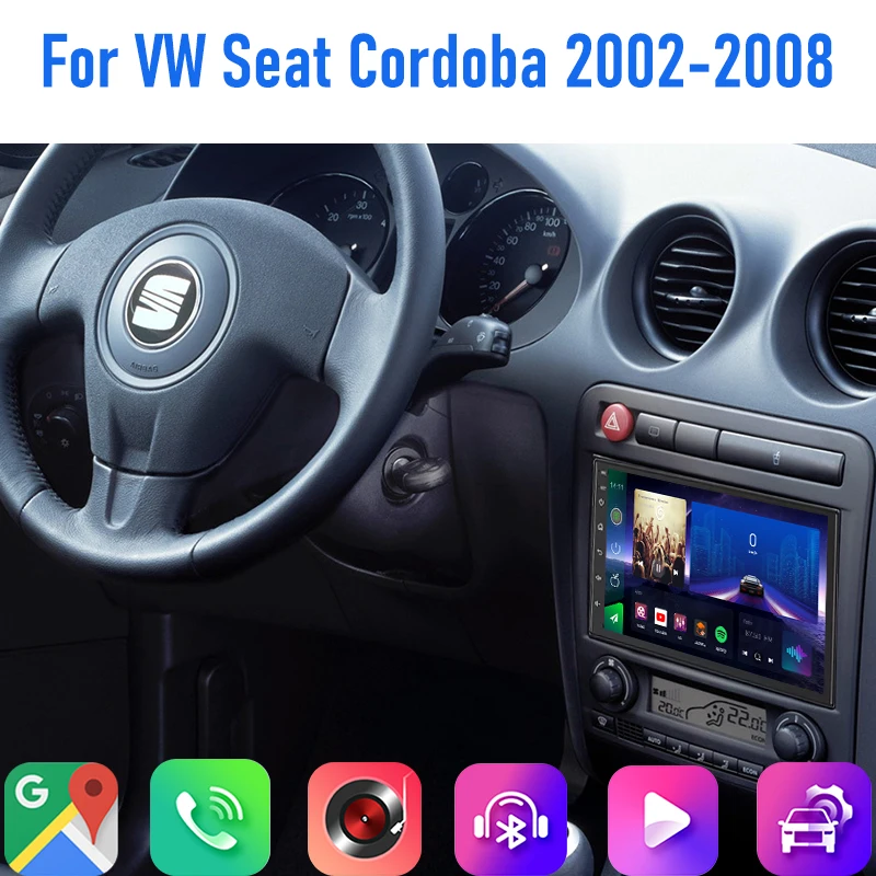 

7'' For VW Seat Cordoba 2002-2008 Car Radio 4G SIM Wireless Carplay Android 15 Auto Steering FM Google Map GPS Navi Bluetooth