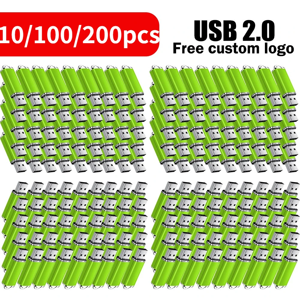 10/100/200pcs Free Custom Logo Metal Pendrive 2gb  Business Gifts USB 2.0 Flash Drive 128mb 512mb 4gb Memory Stick Publicity usb