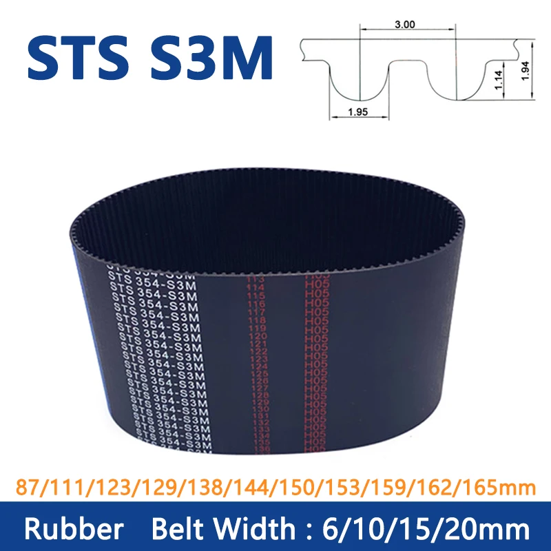 

1pc STS S3M Synchronous Timing Belt Rubber Closed Loop Transmission Drive Belt Width 6 10 15 20mm Length 87-165mm