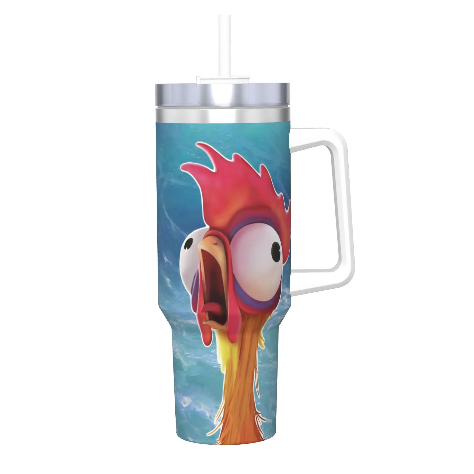 

40oz Moana Hei Hei Chicken Screaming Vacuum Insulated Tumbler Funny Double Walled Mugs Cold Hot Drink Cup Travel Print