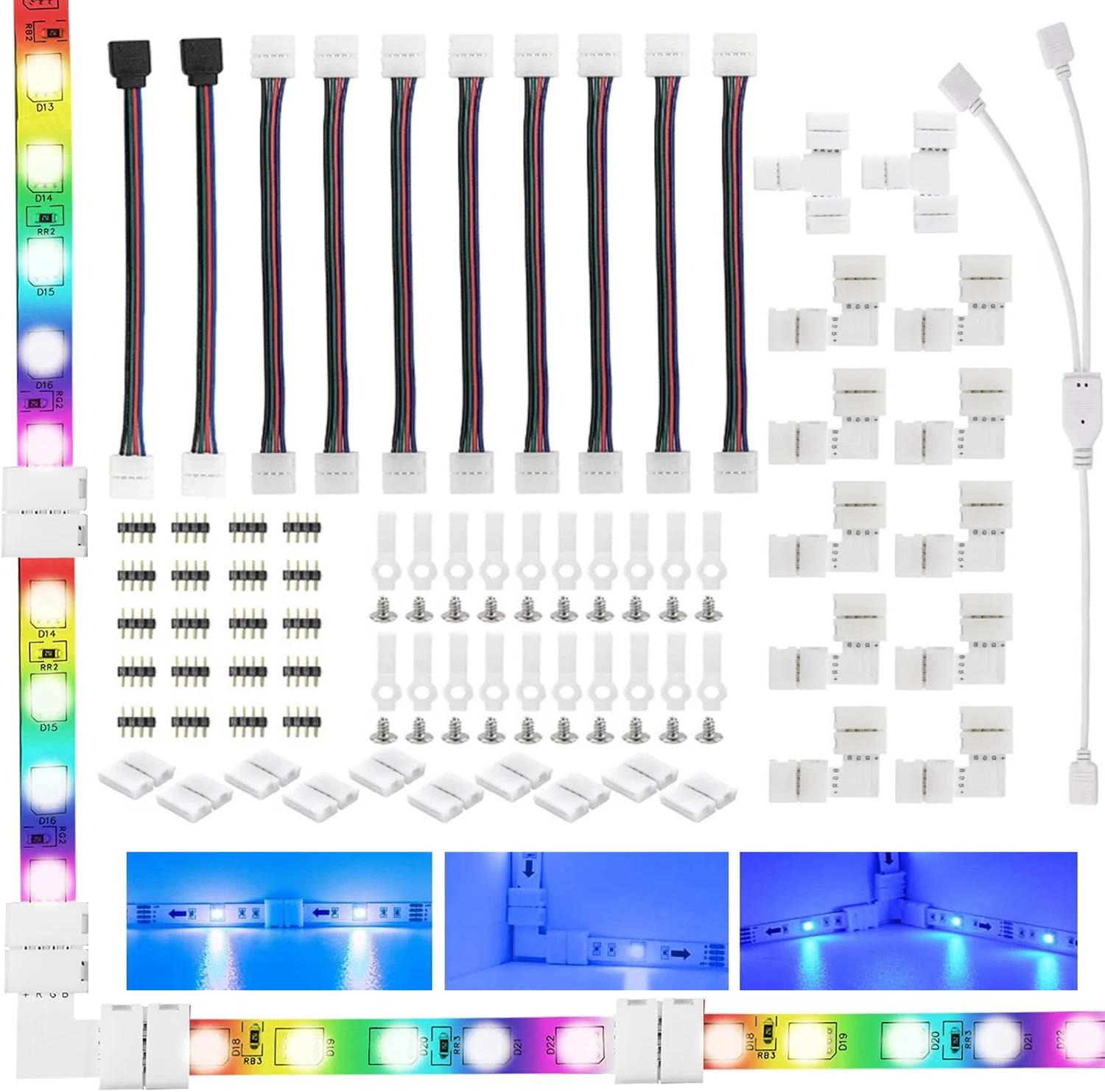 

Low Voltage LED Strip with Solder Free Joint 10mm 4pin RGB Lamp Quick Connector Terminal 5050 Tape DIY Connector Accessories Set